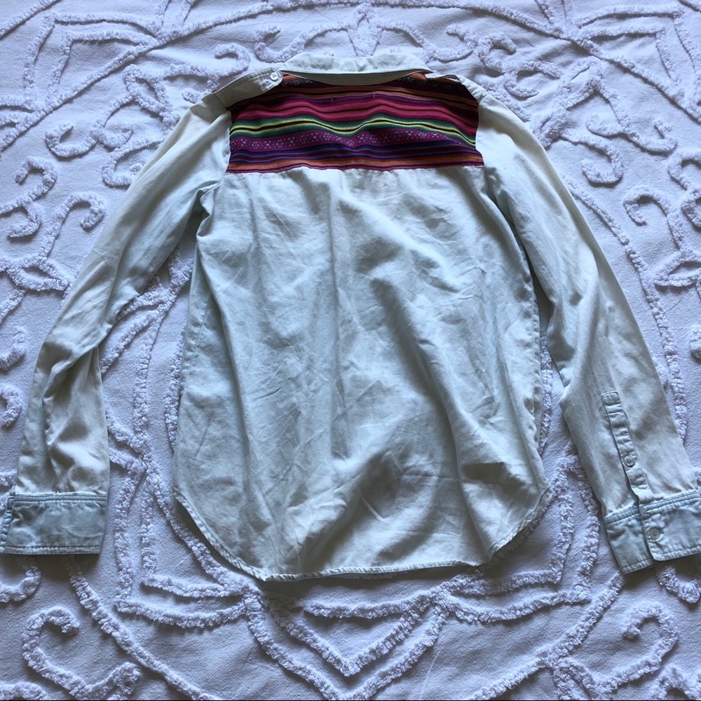 Denim Button Down Shirt With Patterned Upper Back - image 2